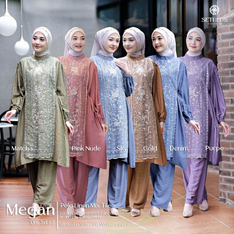 MEGAN SET TULUS / MEGAN ONESET POLOLINEN MIX TILE BROKAT RAYA SET SETELAN CELANA SET PESTA LONGSET L