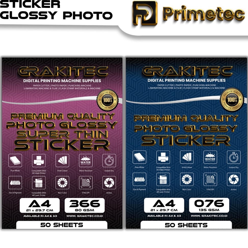 

Sticker Photo Paper Ultra Thin A4 Isi 5 Lembar Kertas Foto Sticker Glossy Premium 135 atau 8 GSM Primetec 9TDSL7638