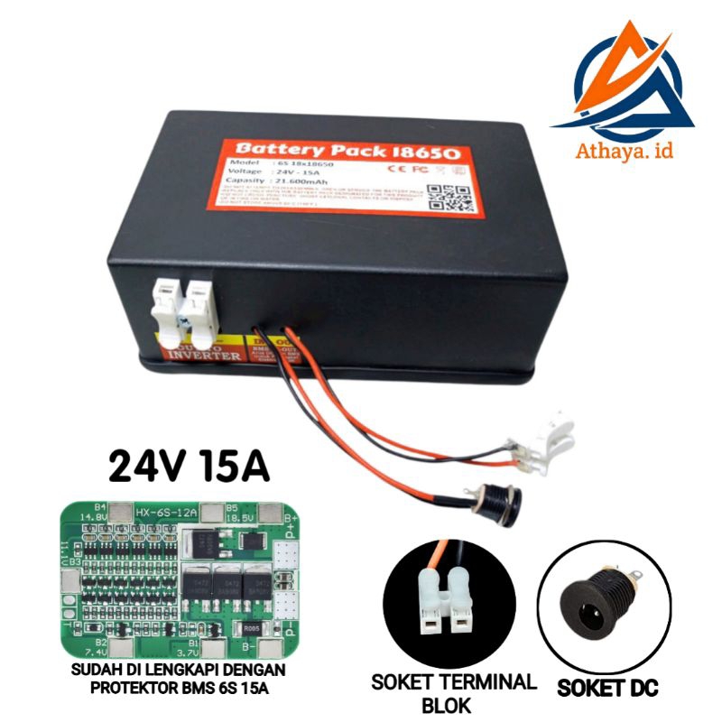 Baterai PACK/ Baterai Cas Lithium-ion 18X 18650 21600mAh 24V SOKET TERMINAL BLOK DAN DC