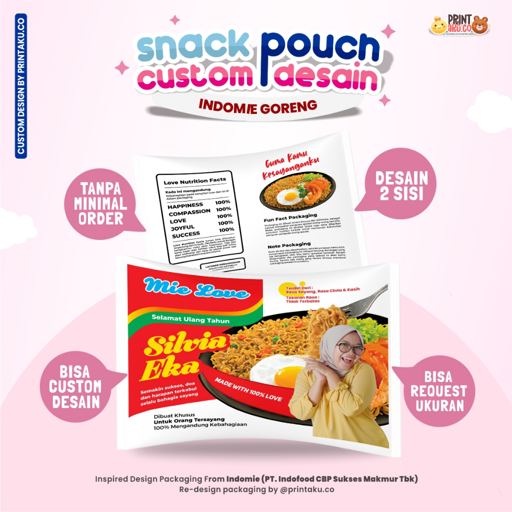 

Bungkus Kado Custom | Snack Custom Foto Teks Bungkus Kado Pouch Jumbo | Series Indomie Goreng & Rendang