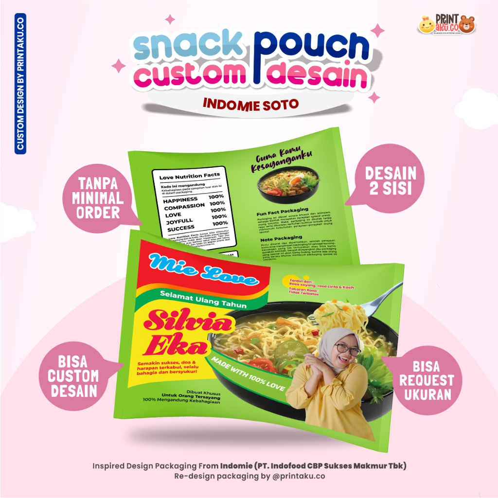 

Bungkus Kado Custom | Snack Custom Foto Teks Bungkus Kado Pouch Jumbo | Series Indomie Soto Kuah