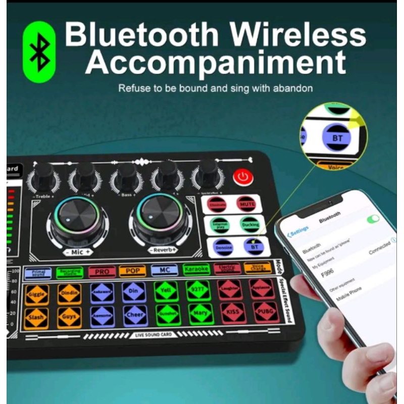 RK SOUNDCARD F999 SIBORIE ORIGINAL AUDIO USB EXTERNAL SOUNDCARD MIC MIXER BLUETOOTH PHONE PC LAPTOP