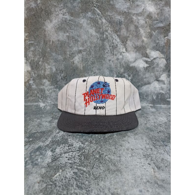 Vintage 90s Pinstripe Snapback Hat Baseball Cap Planet Hollywood Reno