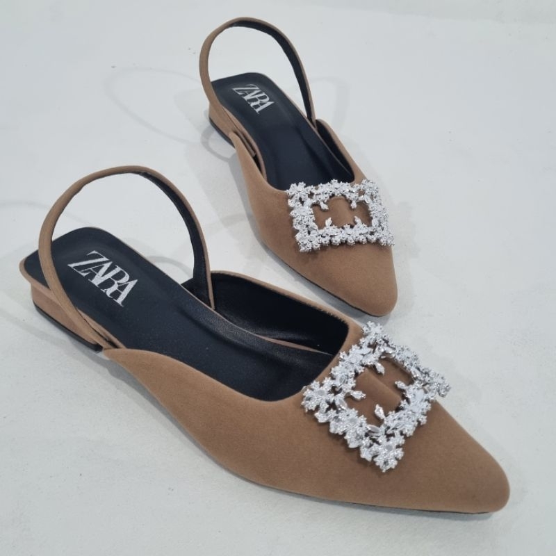 DEO-ZARA Sepatu Hak Tahu Wanita dengan Hiasan Kotak Putih