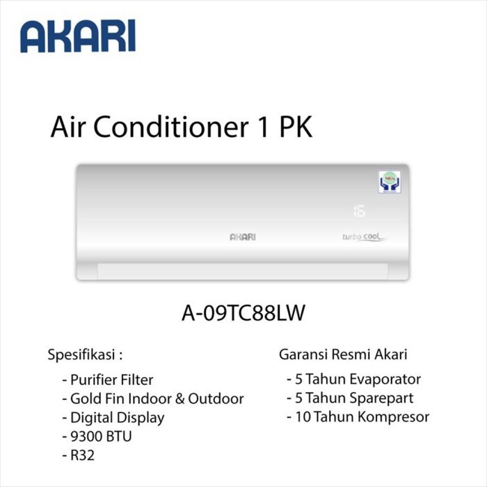 AC AKARI A-09TC88NLWi STANDARD 1PK R32 + PASANG 09TC88 1PK