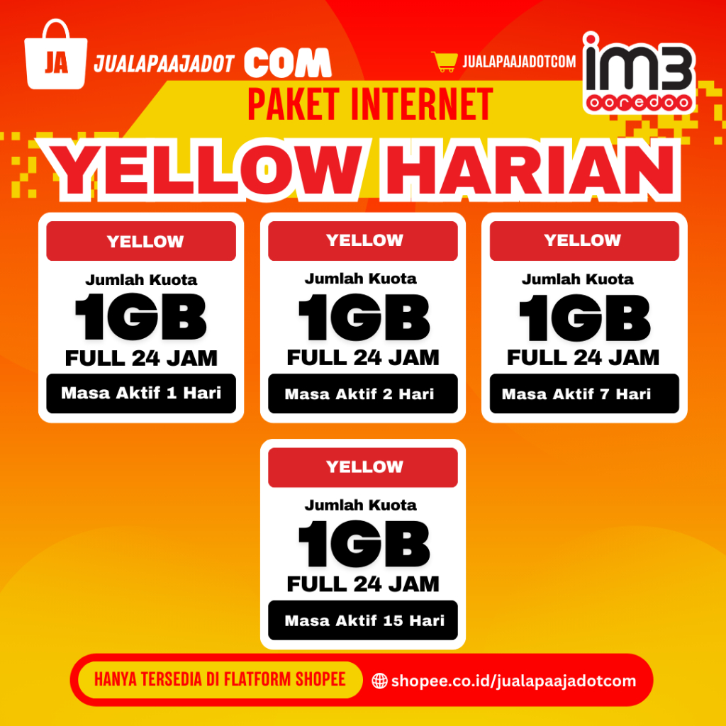 [YELLOW] PAKET DATA INTERNET YELLOW INDOSAT 24 jam | Proses cepat 10 menit