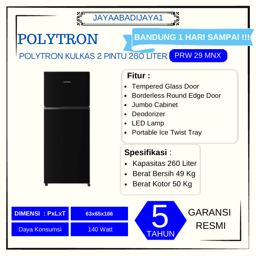 KULKAS 2 PINTU POLYTRON PRW 29MNX / PRW29MNX / PRW 29 MNR LEMARI ES 260Liter
