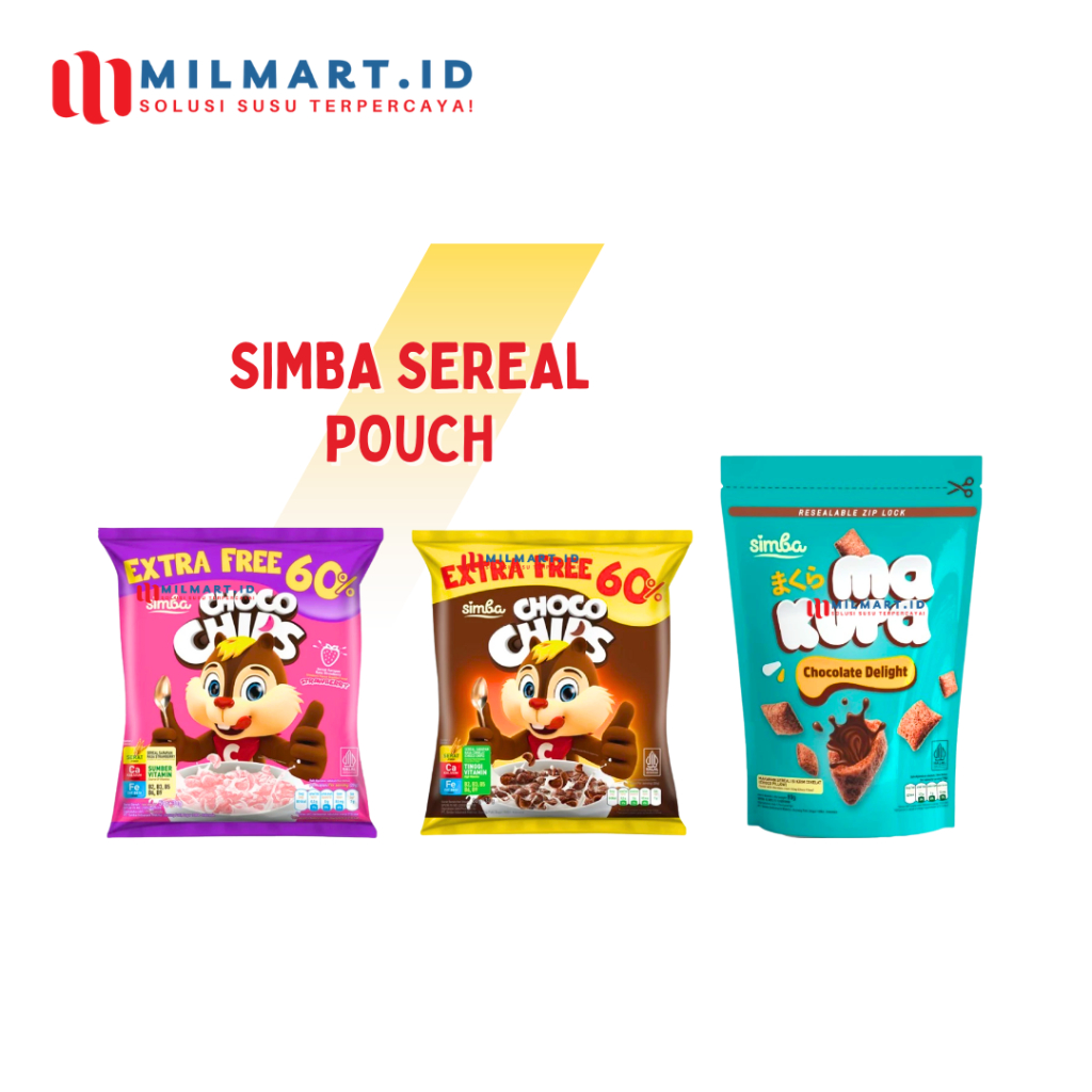 

SEREAL SIMBA CHOCO CHIPS CEREAL POUCH MAKURA SIMBA CAMILAN JAJAN COKLAT MA KURA