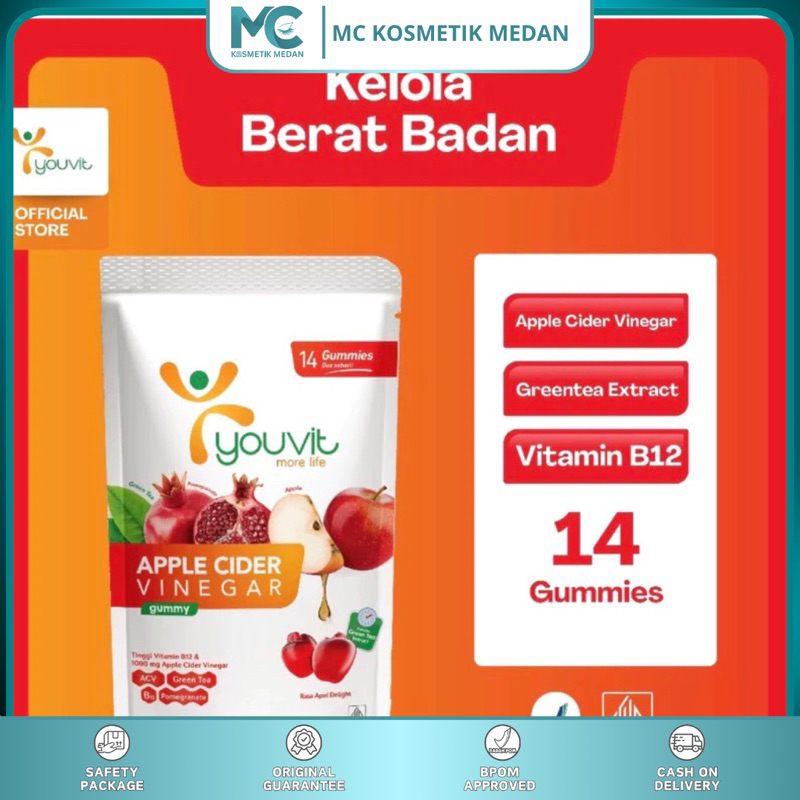 

(BPOM ORIGINAL)-YOUVIT APPLE CIDER VINEGAR DEWASA-GUMMY 14pcs