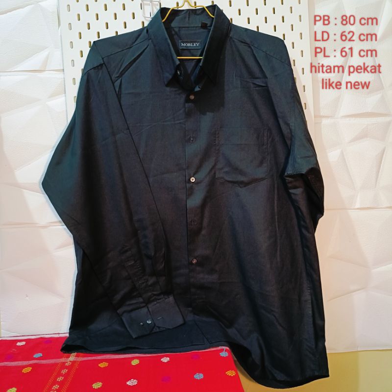 Kemeja big size kemeja jumbo pria warna hitam pekat merk MORLEY original