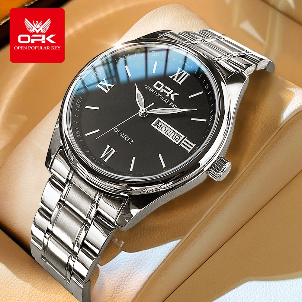 Fast Delivery Opk Jam Tangan Pria Anti Air Original Stainless Steel Tanggal Bercahaya Kuarsa Analog