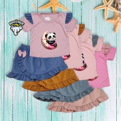 OKHI - Stelan Rok anak perempuan, Pakaian anak perempuan motif " PANDA " DVD