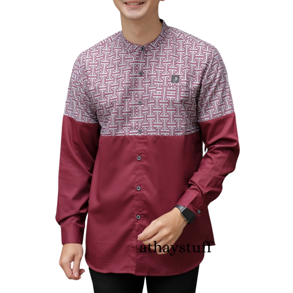 [COD] Baju Koko Kurta Pria Sublim Premium Lengan Panjang Original Pink Salem