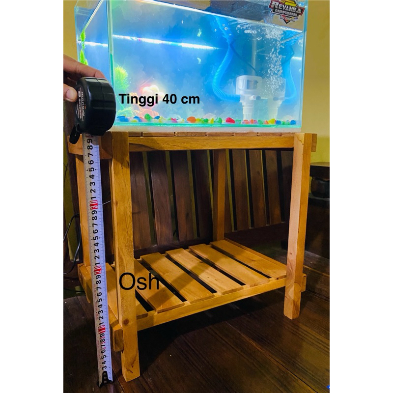 Rak Aquarium Susun 2 Tingkat Ukuran 40x30 cm Bahan Kayu Mahoni