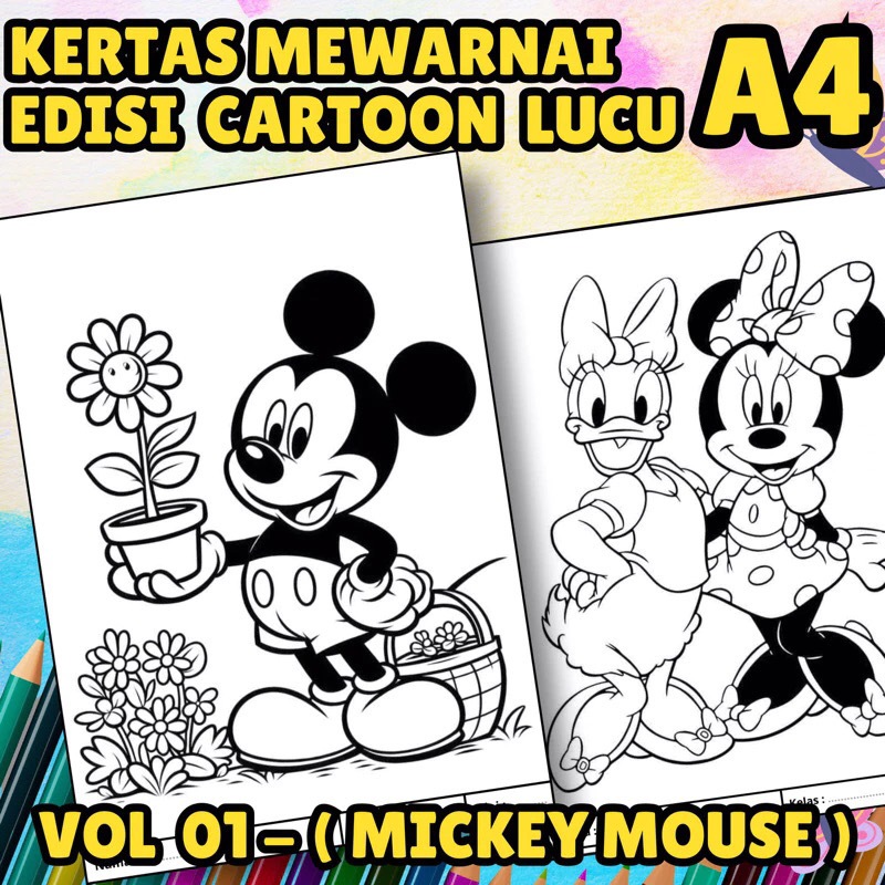 

MEDIA KERTAS KREATIFITAS MEWARNAI ANAK A4 DENGAN PRINT CETAK BUKAN COPY - MEDIA WARNA KARACTER KARTUN LUCU - PART 01 - CARTOON MICKEY MOUSE LUCU