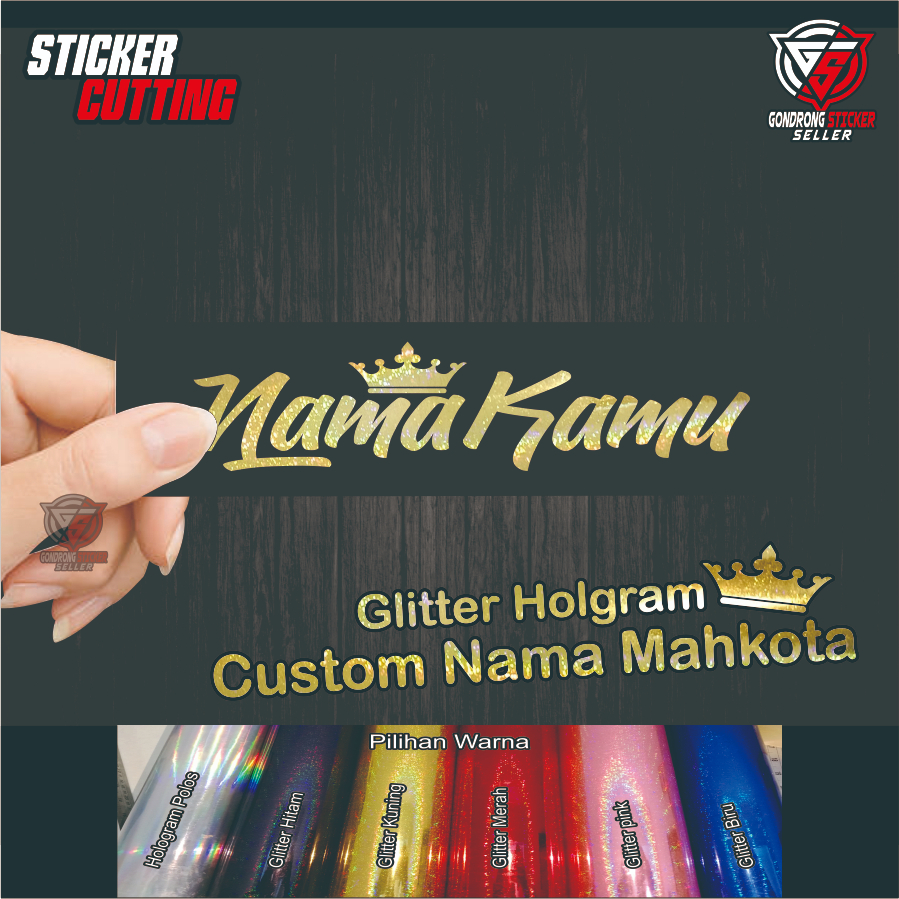 

Sticker Cutting Custom Nama Mahkota King & Queen | Tulisan Custom Nama Hologram Glitter