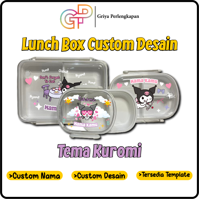 Lunch Box Kuromi | Kotak Makan Custom Nama | Custom Desain | Lunch Box Anak Kuromi
