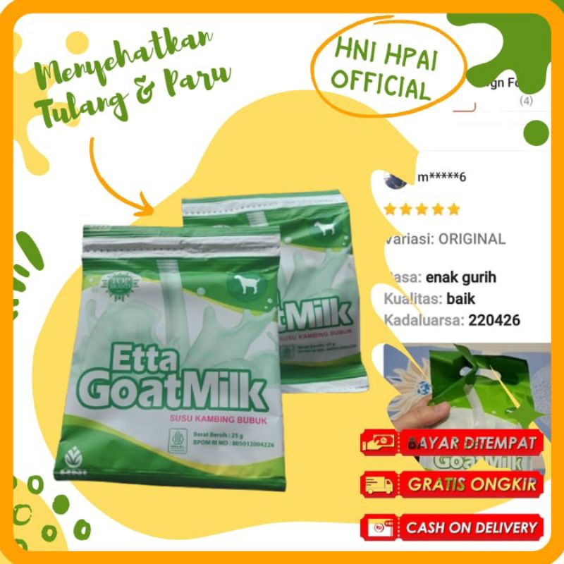 

Etta goat milk EGM susu kambing etawa bubuk kemasan sachet hni hpai