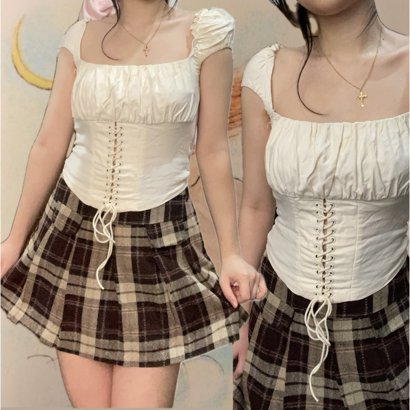 milkmaid top corset style vintage japan atasan crop top coquette y2k grunge acubi fairycore vintage 