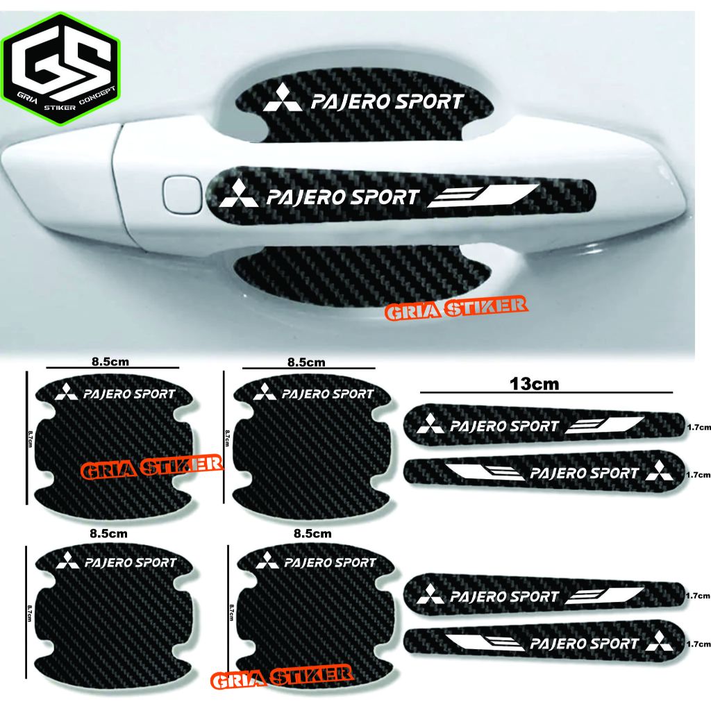 8pcs stiker carbon handle mobil mitsubishi pajero sport cutting stiker pelindung gagang pintu mobil 