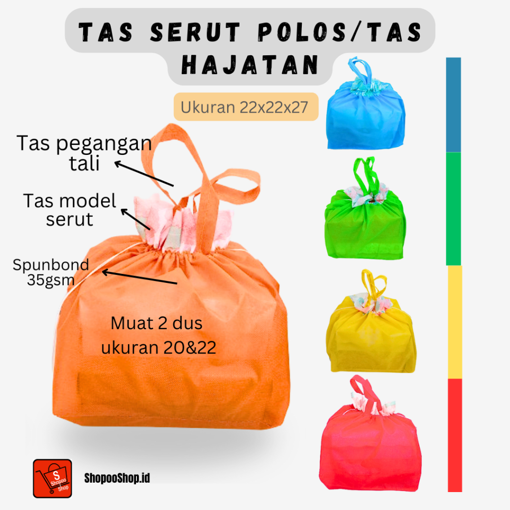 (ECERAN) Tas Hajatan Serut Polos | Tas Spunbond | Goodiebag | Tas Serut 22x22x27