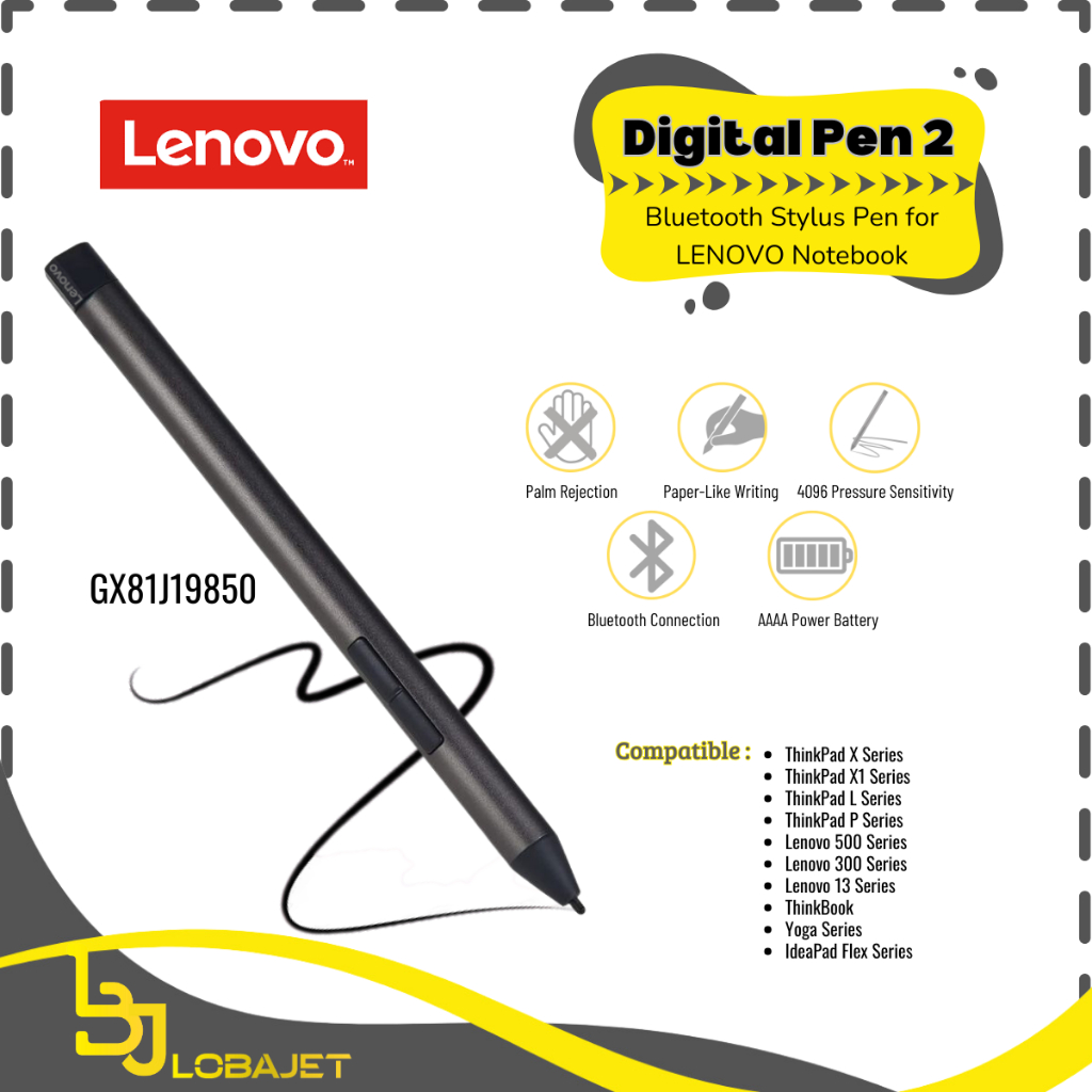 LENOVO Digital Pen 2 - Stylus Pen Bluetooth untuk Notebook LENOVO