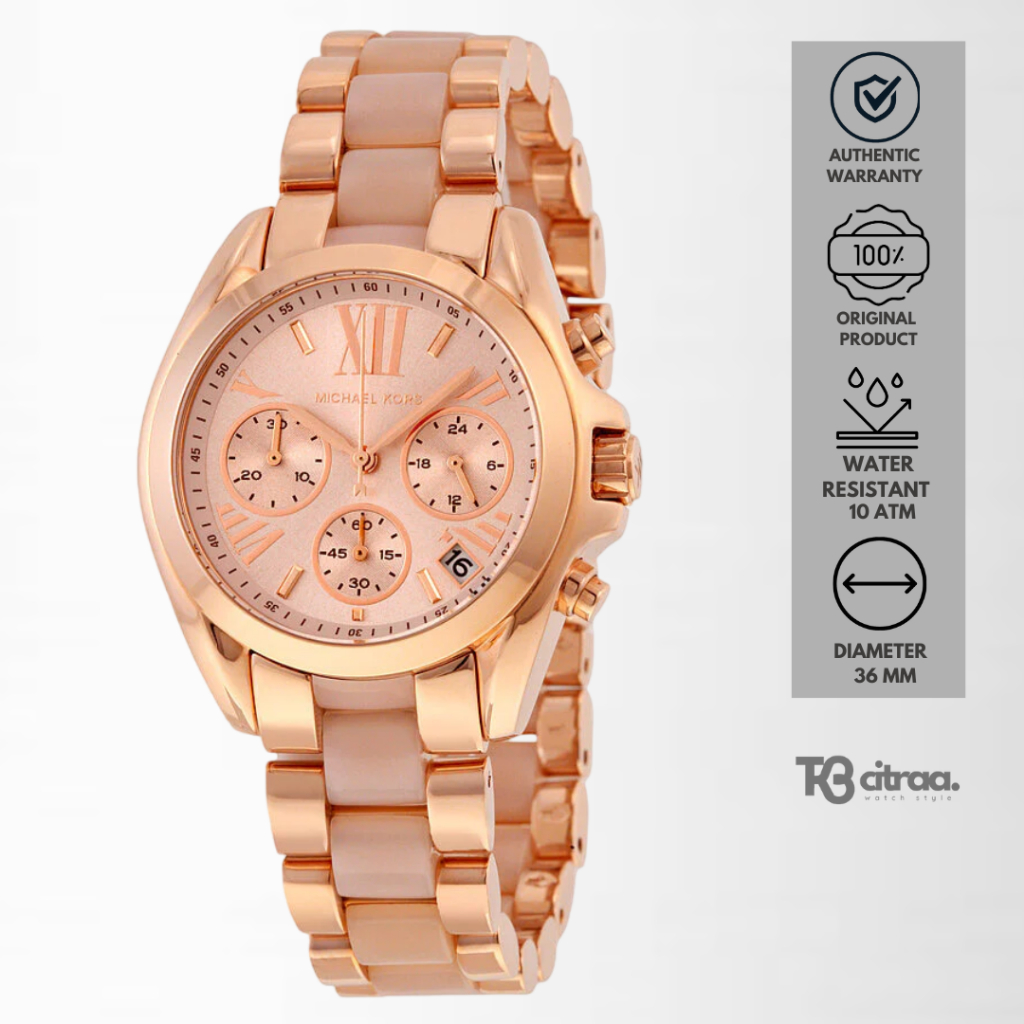 Jam Tangan Wanita Michael Kors Chronograph Rose Gold Stainless Steel Mewah Original MK6066
