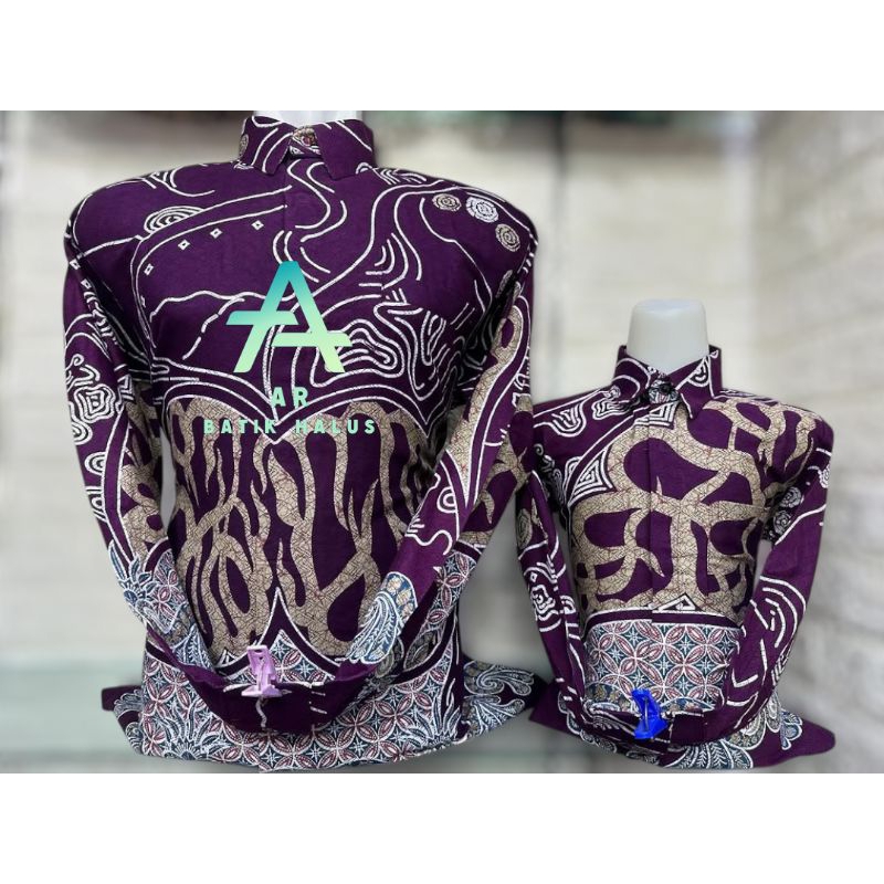 Ungu Terong, Kemeja Batik Couple Ayah Dan Anak, Pakai Lapisan Furing Hero, Anak Tak Pakai, Kemeja Ba