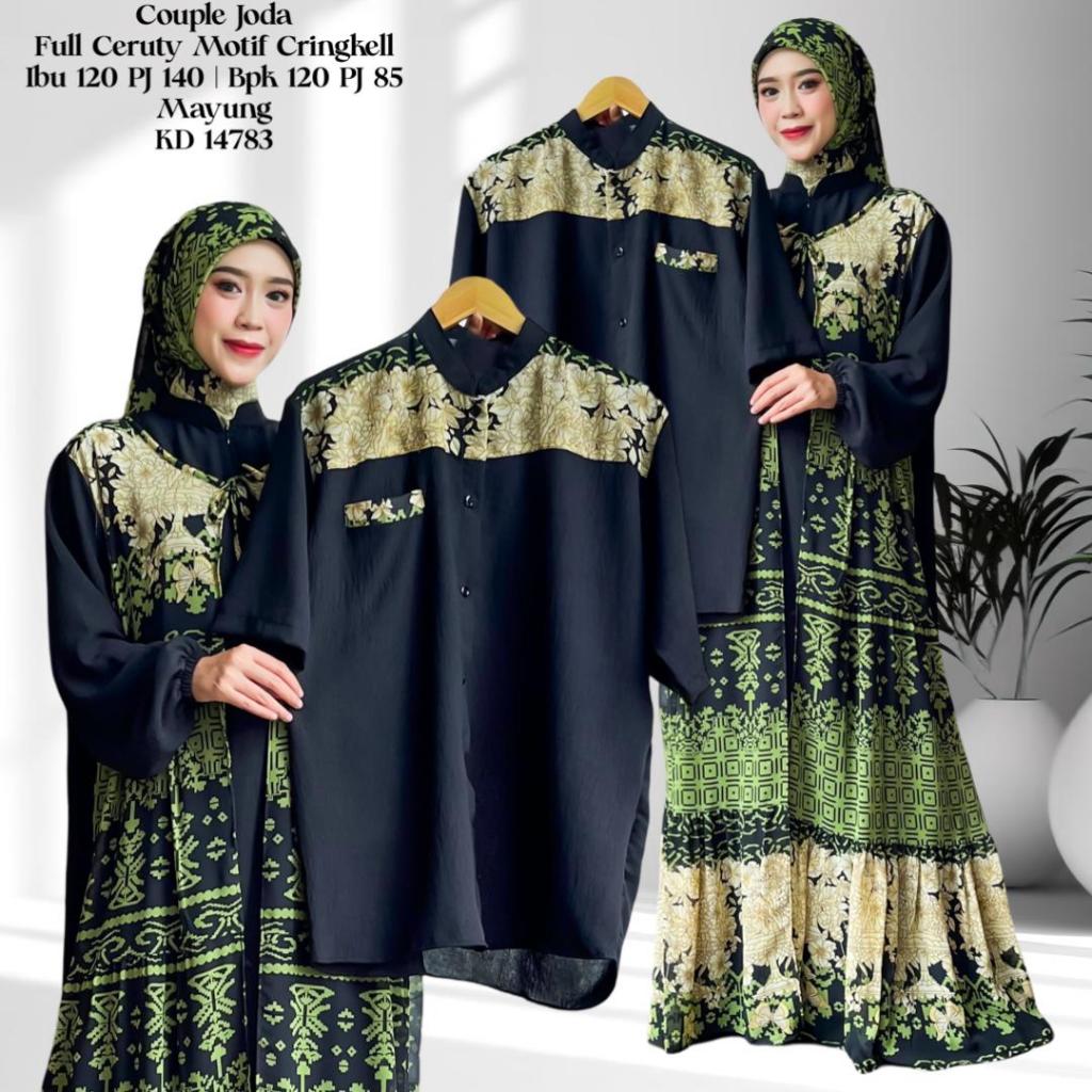 KD 14783 (isi 2 pasang) ASYA Jumbo Couple Ibu Gamis Joda Jilbab Segi Empat dan Ayah Baju Koko Full C