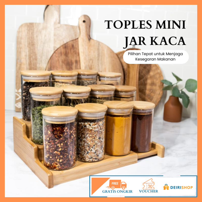 [DEIRI] Toples Kaca Transparan Mini Jar/Tempat Penyimpanan Kue Kering/ Bumbu Dapur/ Toples Kue Kedap