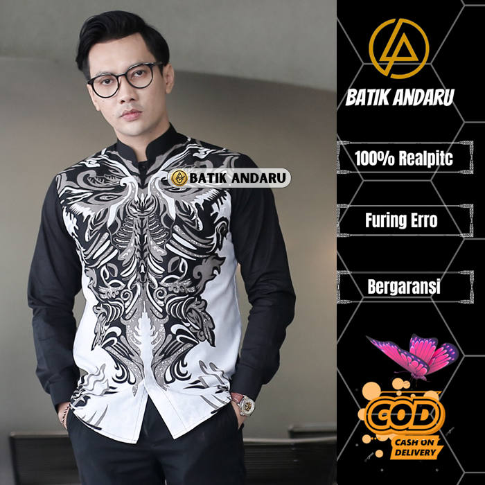 Batik Andaru Koko Aiman Baju Koko Batik Pria Muslim Slim Fit Lengan Panjang Modern Elegant Kemeja Qu