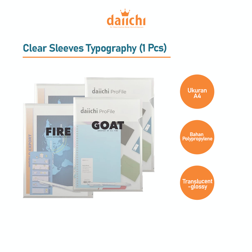 Daiichi - Clear Sleeves Typhography Map File Transparan Map Folder Karakter Tulisan Map Plastik Kara