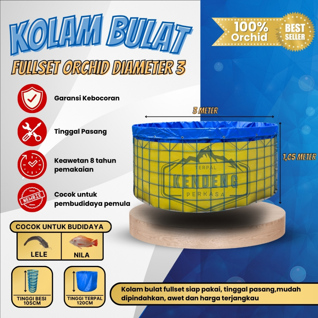 Kolam Terpal Bulat Fullset Diameter 3 Tinggi rangka 105 cm Orchid / Kolam Set / Kolam Bioflok