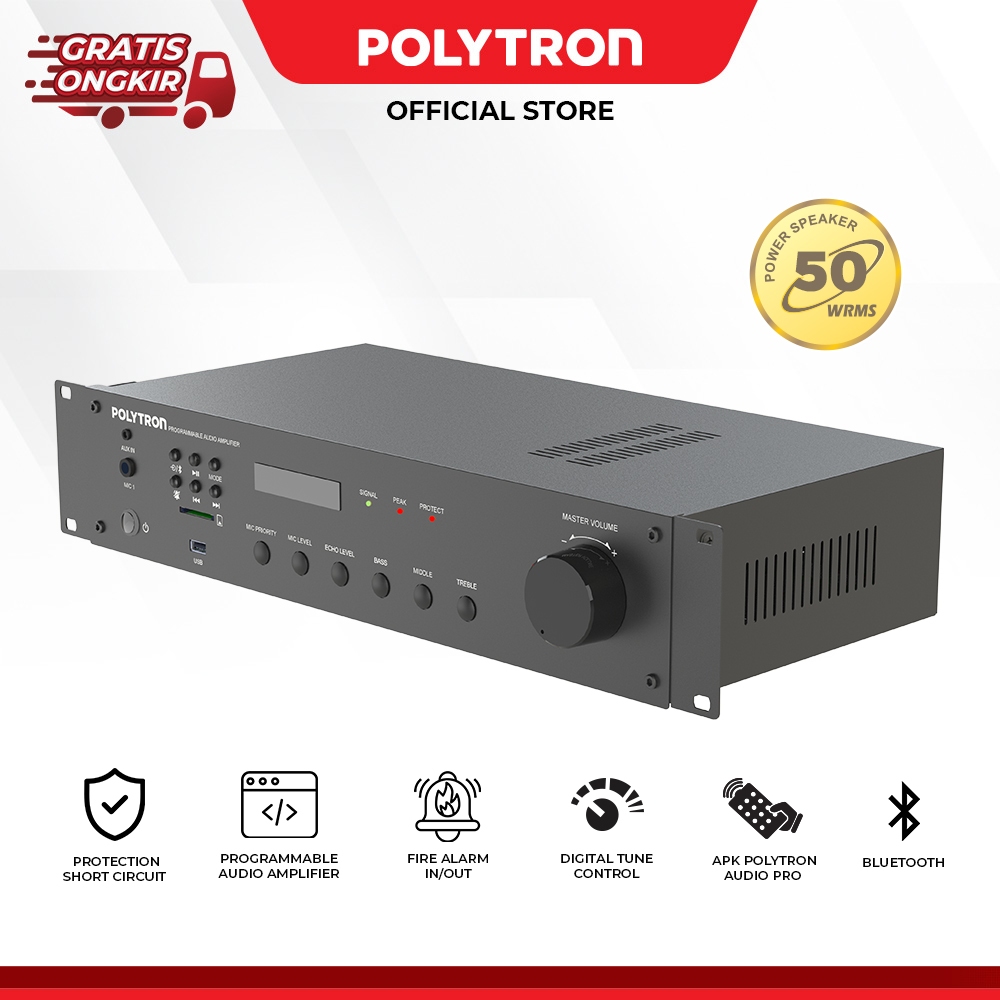 Polytron Integrated Bel Otomatis Amplifier untuk Sekolah, Kantor, Pabrik, dengan penjadwalan Audio V