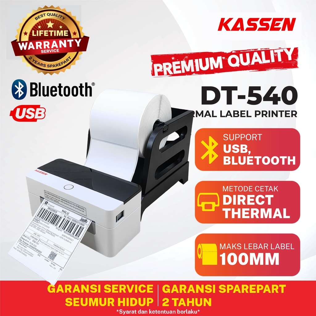 Barcode Printer Thermal Kassen Printer USB+Bluetooth Mesin Cetak Label Stiker Resi