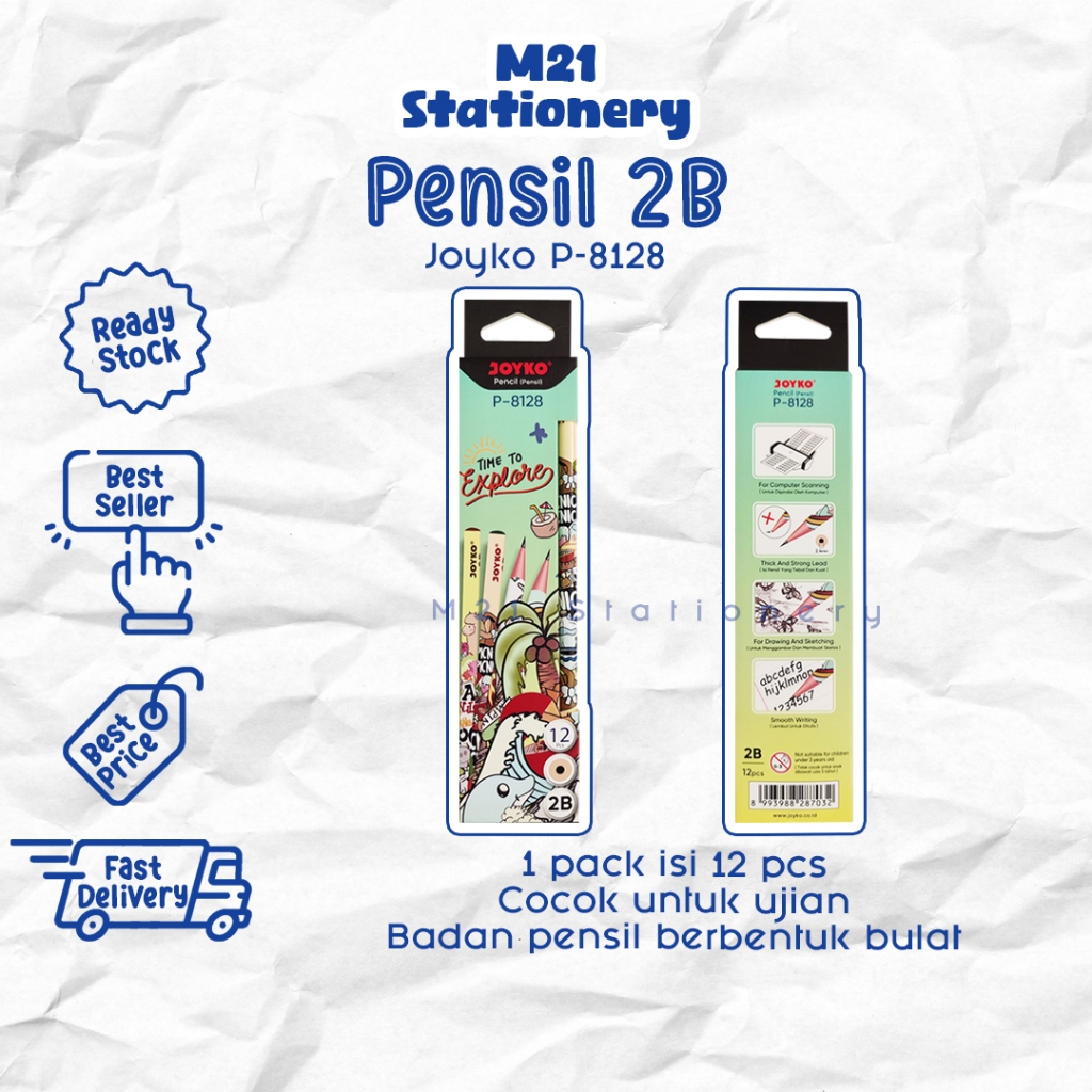 

(12 PCS) PENSIL 2B JOYKO P-8128 TIME TO EXPLORE / p8128 1 pack pak pencil kayu pena ujian uji komputer un original menulis graphite menggambar sket sketch anak alat tulis sekolah kuliah atk kantor stationery murah / m21 stationery jogja