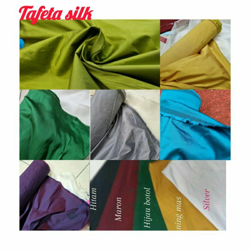 COD Kain tafeta silk/Bahan taffeta dof/Taveta silk premium/Kain polos/Baham import/Bahan dres/Per 0.