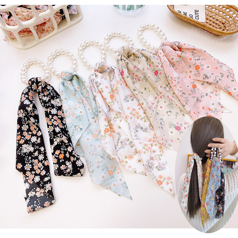 SKY Ikat Rambut Wanita Ikat Rambut Mutiara Pita Panjang Aksesoris Rambut