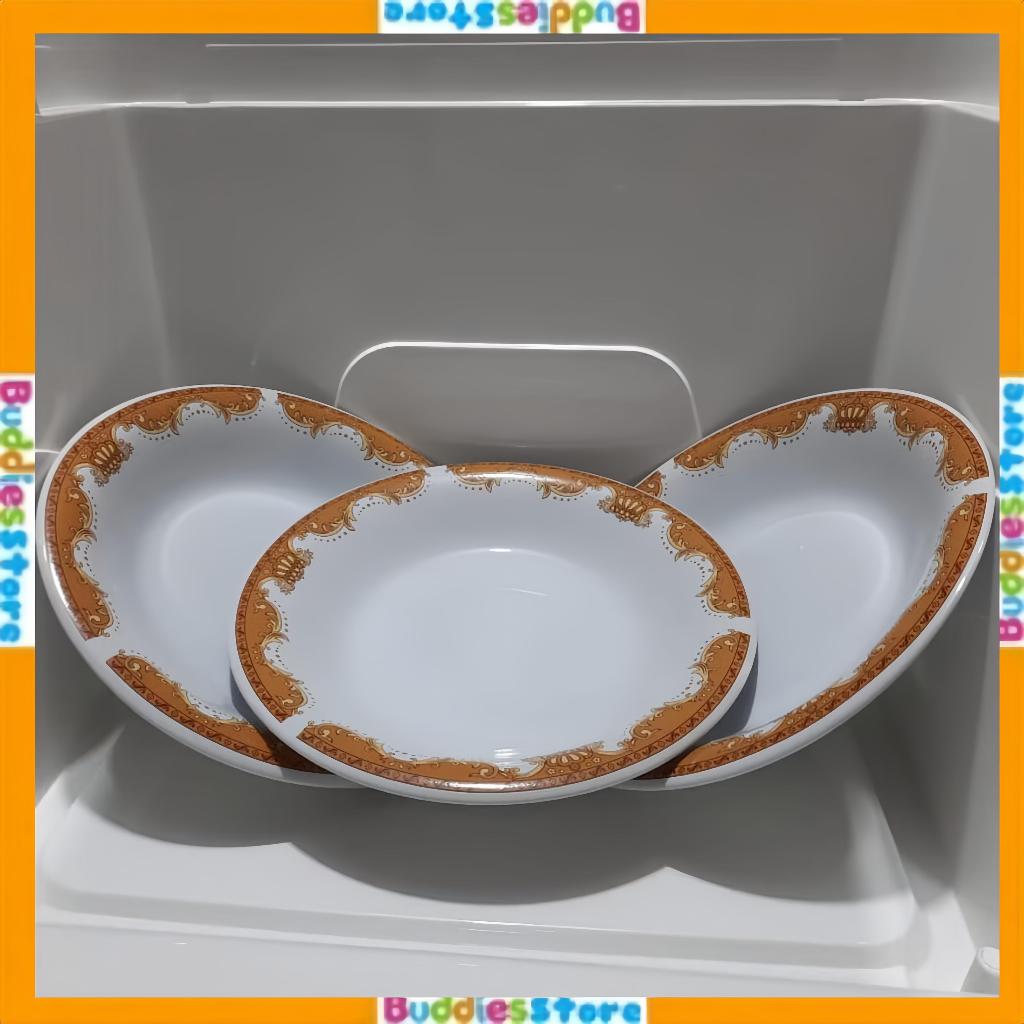 PIRING MAKAN KERAMIK MOTIF BATIK GOLD MAHKOTA 23CM