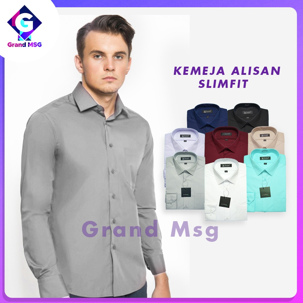 ALISAN Kemeja Pria SLIM FIT Lengan Panjang Original Polos Baju Atasan Kerja Cowo Alisan Formal Hem H