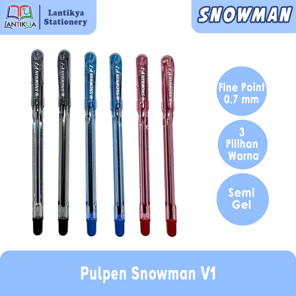 

1PACK (12PCS) PULPEN SNOWMAN V-1 SEMI-GEL PEN/WARNA HITAM DAN BIRU/0.7 mm