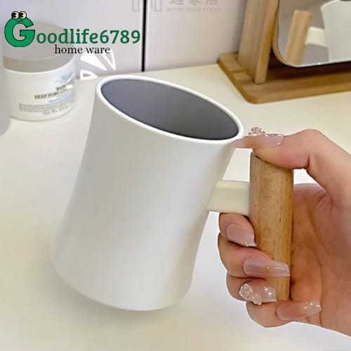 Mug Gelas Plastik Unik Estetik Gagang Kayu /Gelas Coffee Elegant Gelas Kopi Teh Panas TY-5254