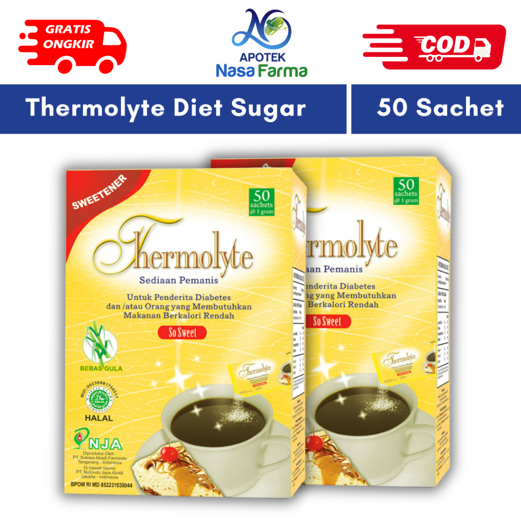 

Thermolyte Sweetener - Box isi 50 Sachet @ 1 Gram - Pemanis Pengganti Gula / Thermolyte Diet Sugar