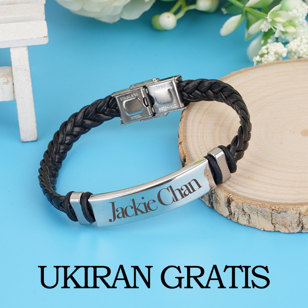 Request Nama Gelang Kulit Tenun Pria Busana Populer Gelang Titanium Stainless Steel