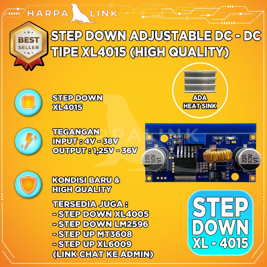 XL4015 DC To DC Step Down Buck Converter 4A V-38V To 1.25V-36V + Heat Sink / XL4015 Step down / Modu