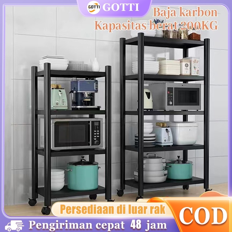 Rak Susun Serbaguna Dapur Stainless Steel Rak Dapur Multi-Lapisan Rak 5 Susun Penyimpanan Microwave