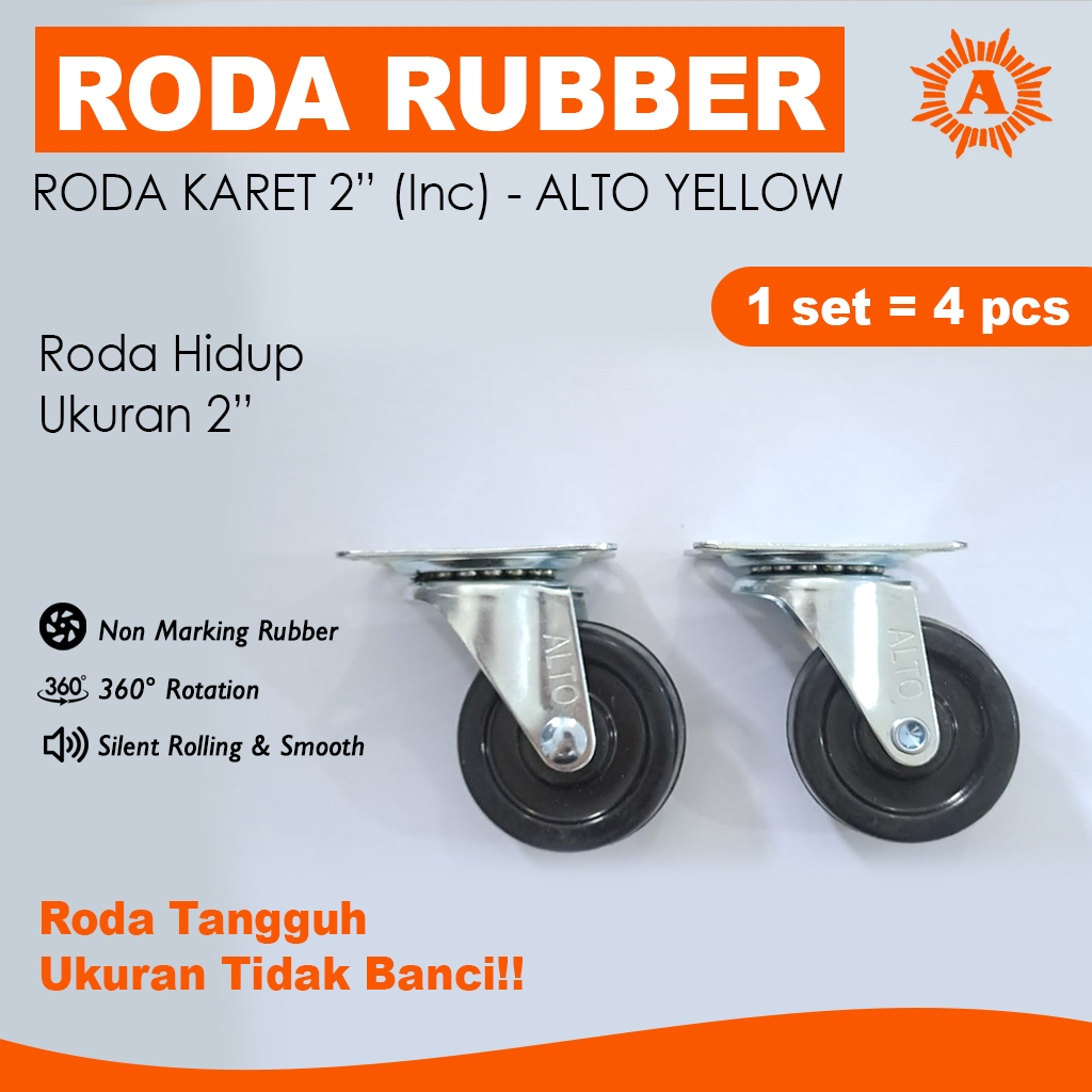 Roda Caster Roda Troli Roda etalase Roda Karet 2 inch Hidup
