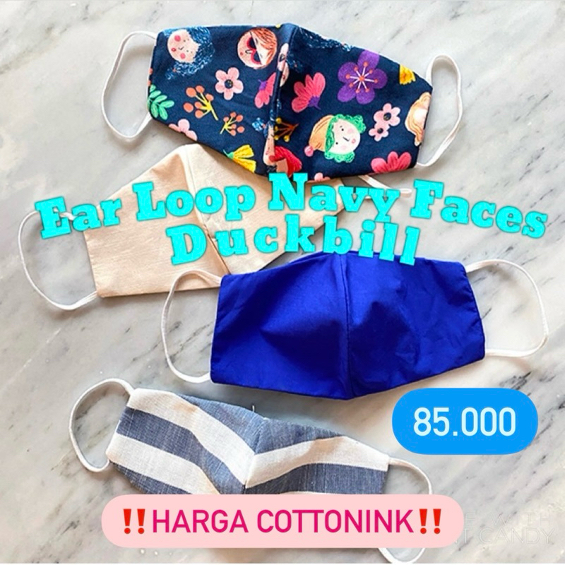 Idekuhandmade x Cottonink EAR LOOP NAVY FACES DUCKBILL / Idekuhandmade