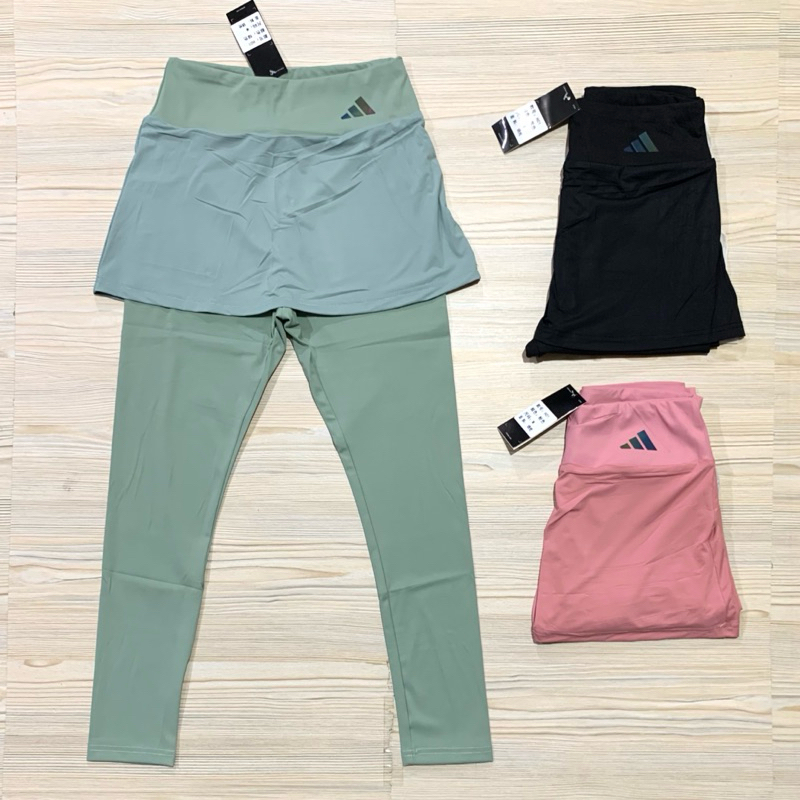 ROK CELANA LEGGING NYLON PANJANG WANITA ADIDAS IMPORT PREMIUM HIGH WAIST LADIES NILON OLAHRAGA 2 in 