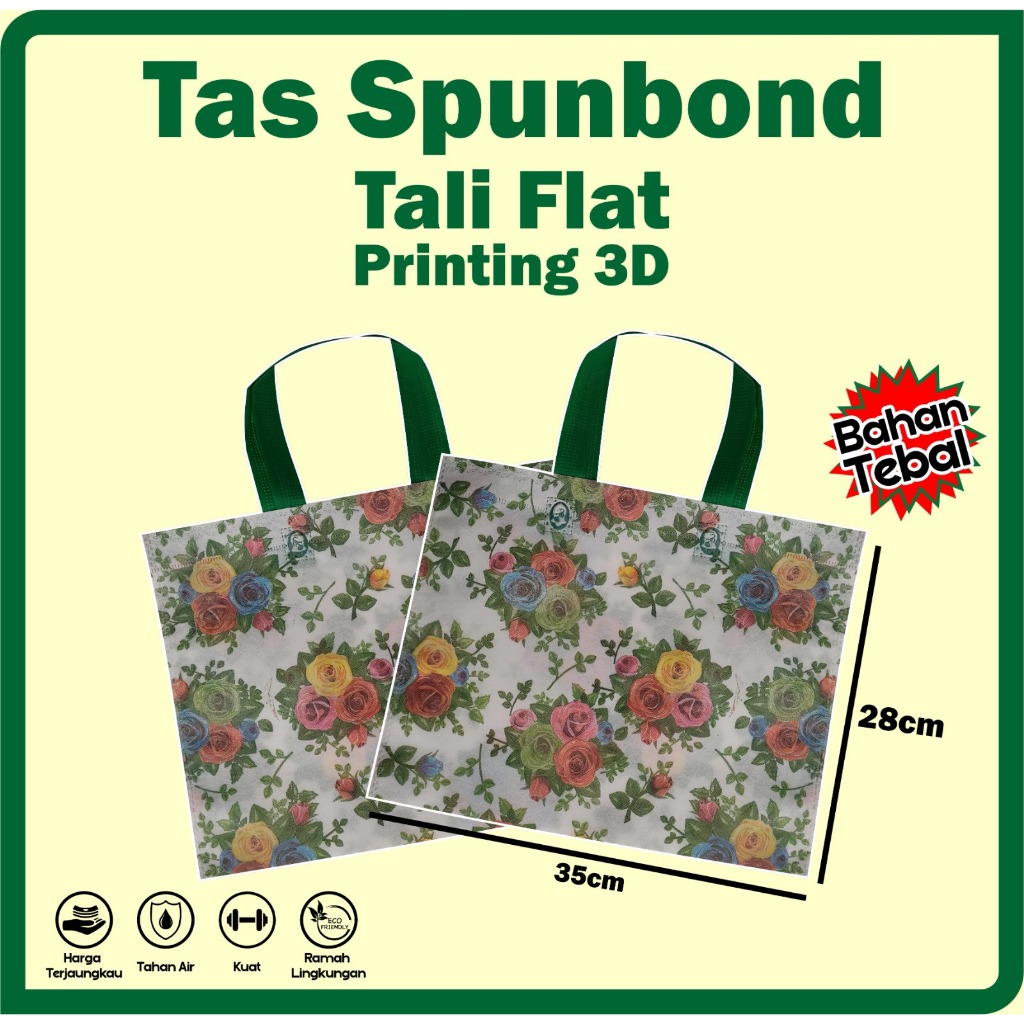 

Tas kain Spunbond 35x28 Printing 3D Bunga Daun / Tas Spunbond Tali Flat 35x28 / Tas Spunbond Motif Bunga Daun / Tas Spunbond Landscape 35 x28 / Tas Belanja / Tas Hajatan / Tas Tasyakuran / Tas Sepatu / Tas Baju / Tas Gaun / Tas Promosi